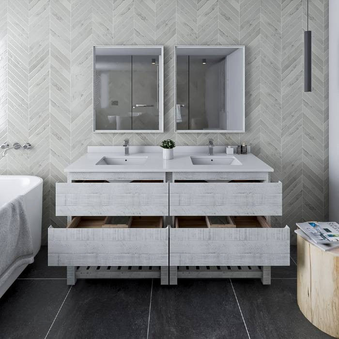 Fresca Formosa Modern 60" Rustic White Open Bottom Double Sink Vanity