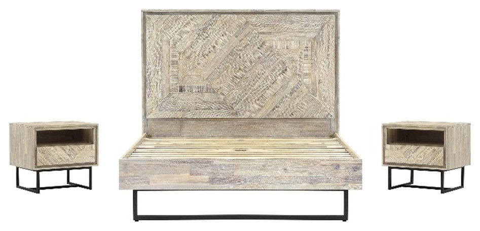 Armen Living Peridot 3-Piece Modern Wood Queen Bedroom Set in Natural