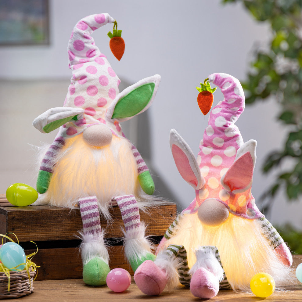 Set of 2 Assorted 26.7,Battery Operated Lighted Easter Gnomes