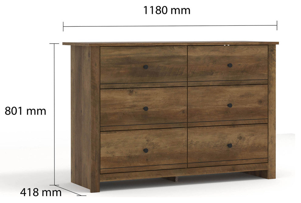 Genoa 6-Drawer Dresser, 31.5" Hx46.5" Wx16.5" D, Knotty Oak