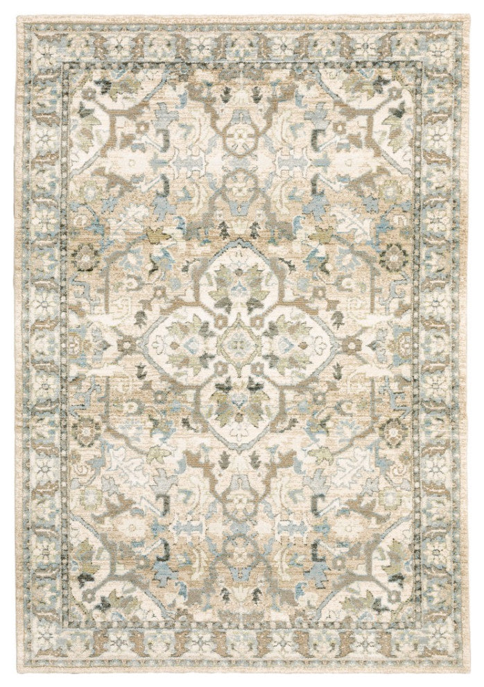 10'X14' Beige And Ivory Medallion Area Rug