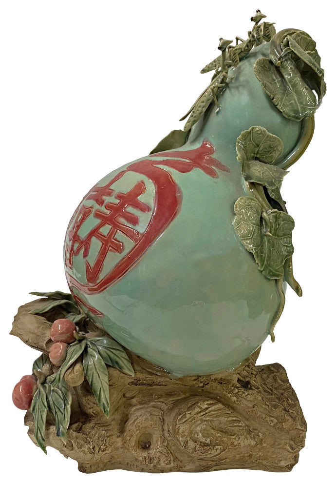 Handmade Light Green Ceramic Artistic Gourd Figure Display Art Hws2804