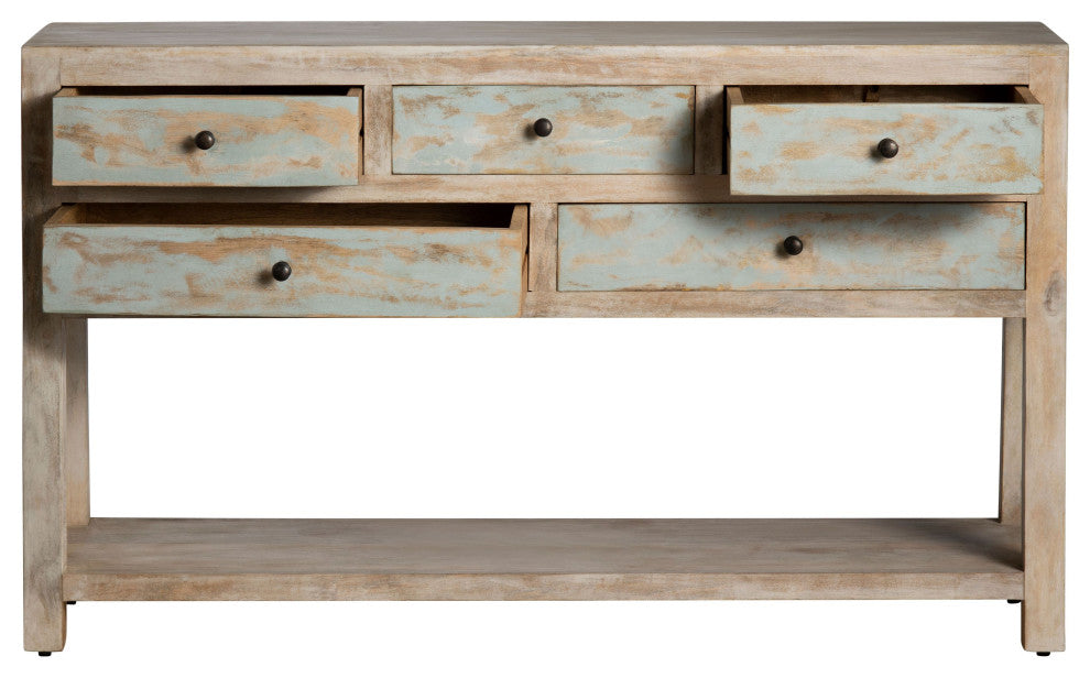 Grand Harbor 5-Drawer Mango Wood Console Table, Brown