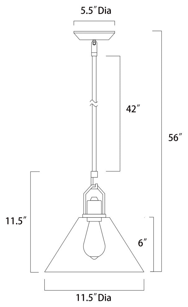 1-Light Matte Black 12 in. Pendant With Clear Cone Glass Shade
