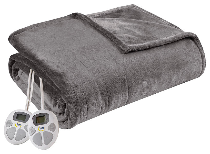 Serta Plush Heated Blanket, Dark Grey