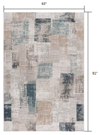 5"x8" Blue and Ivory Distressed Diamonds Area Rug