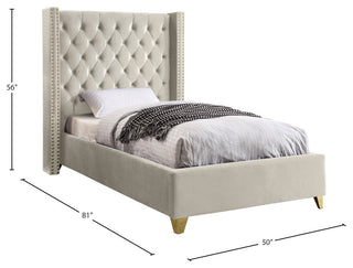 Barolo Velvet Upholstered Bed, Cream, Twin