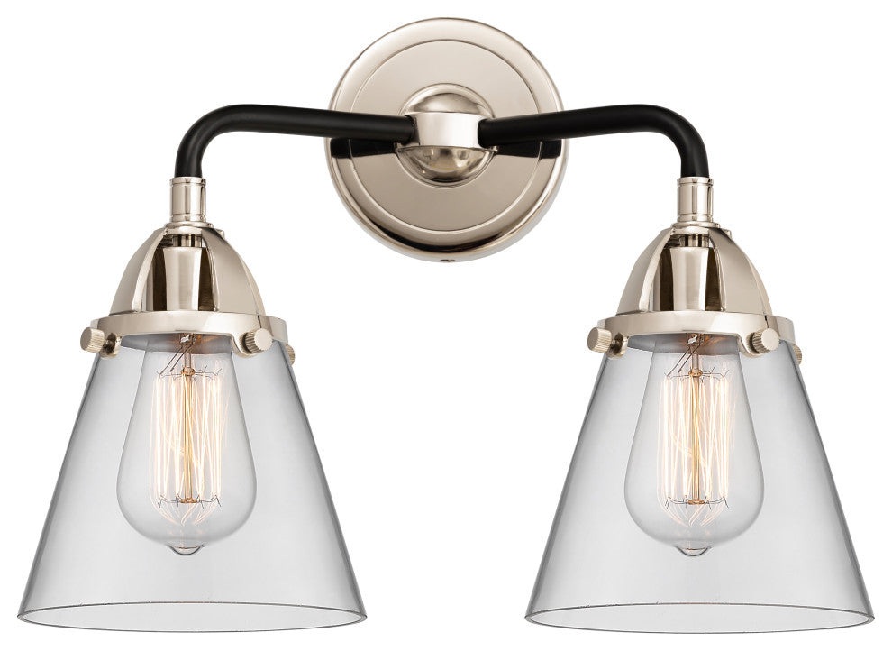 Small Cone Bath Vanity Light, Black Polished Nickel, Clear, Clear