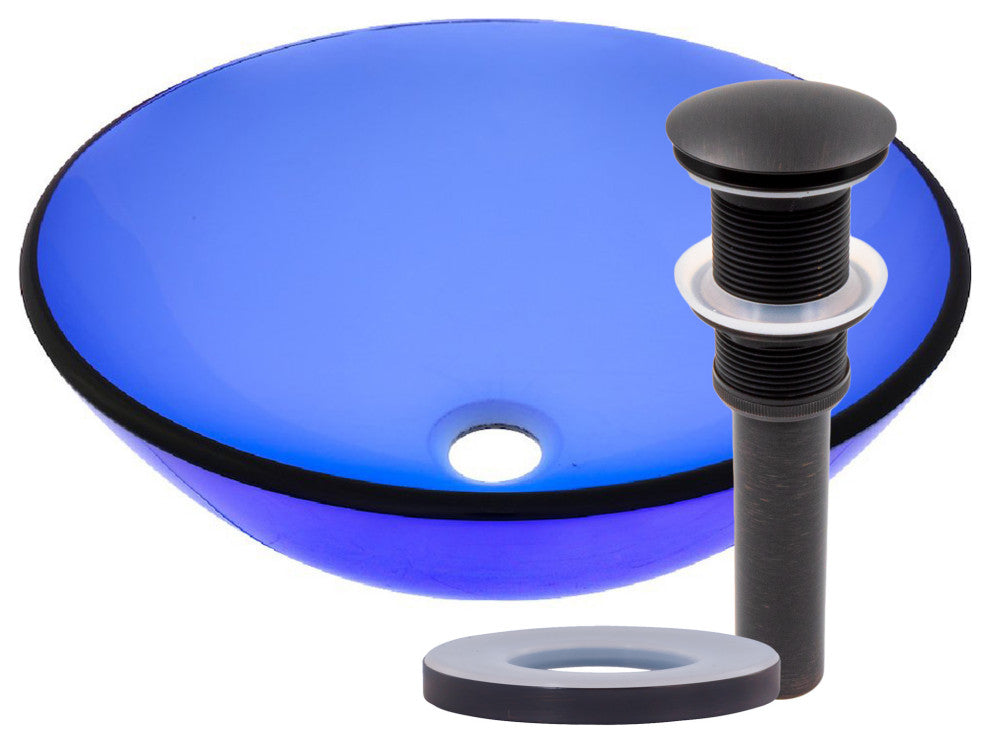 Blu Glass Vessel Sink and Drain, Oil Rubbed Bronze