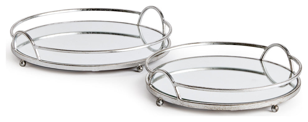 Hudson Mirrored Decor, Silver, Mirrored Trays