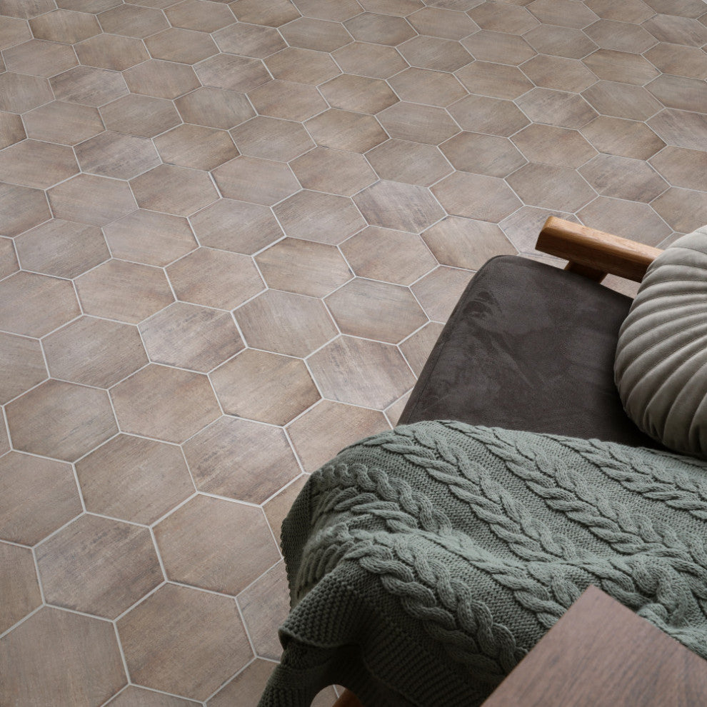 Retro Mini Hex Terra Porcelain Floor and Wall Tile