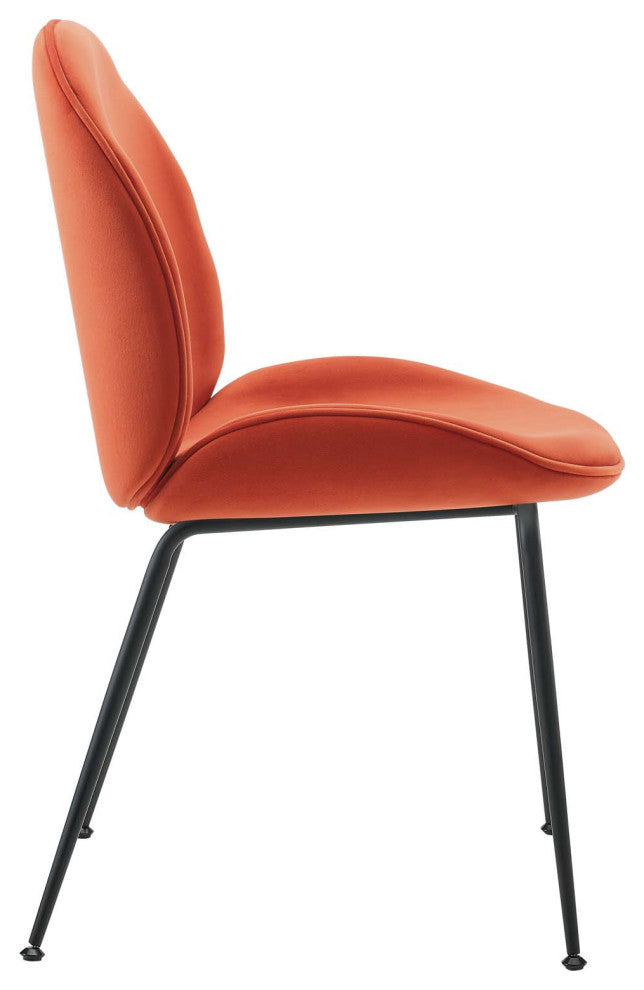 Scoop Black Powder Coated Steel Leg Velvet Dining Chairs Set of 2, Orange