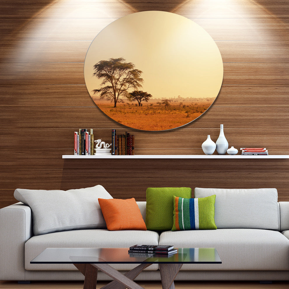 Trees In African Landscape, African Landscape Round Wall Art, 11"