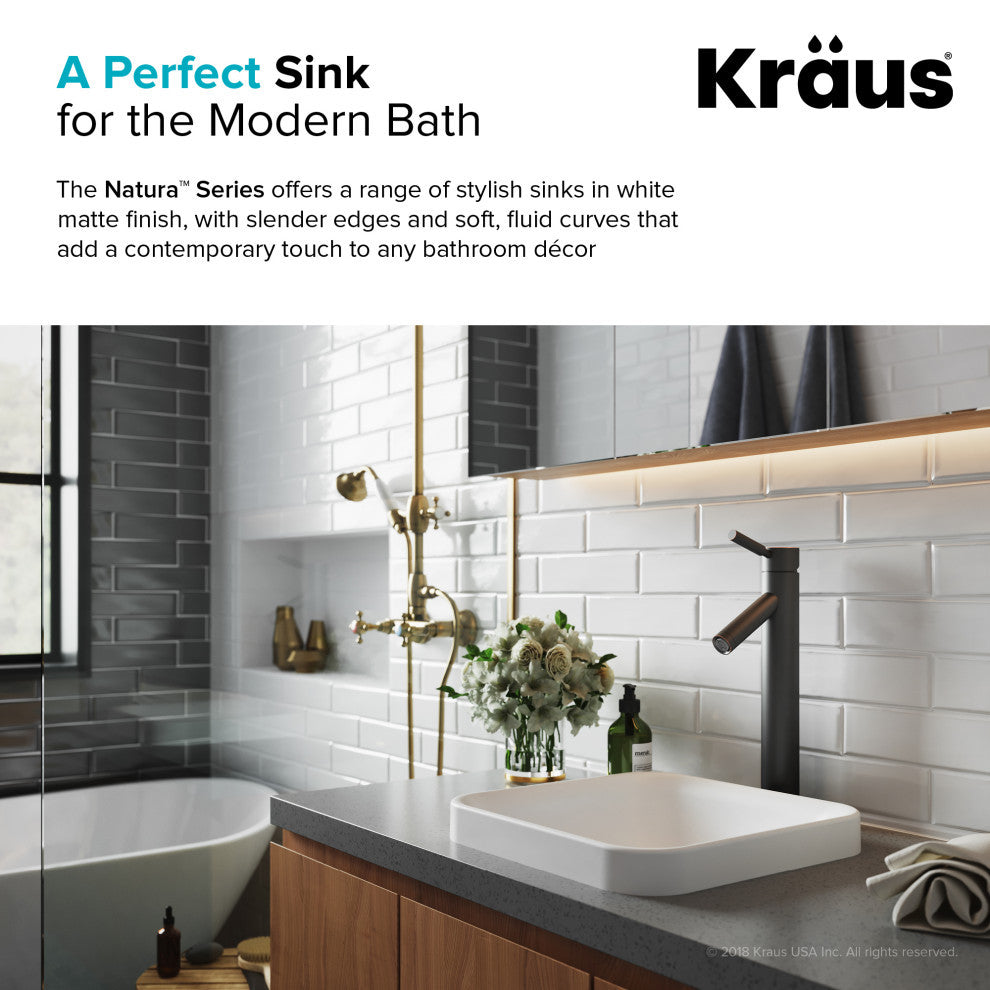 Natura Square Semi-Recessed Bathroom Sink, Stone Resin Solid Surface