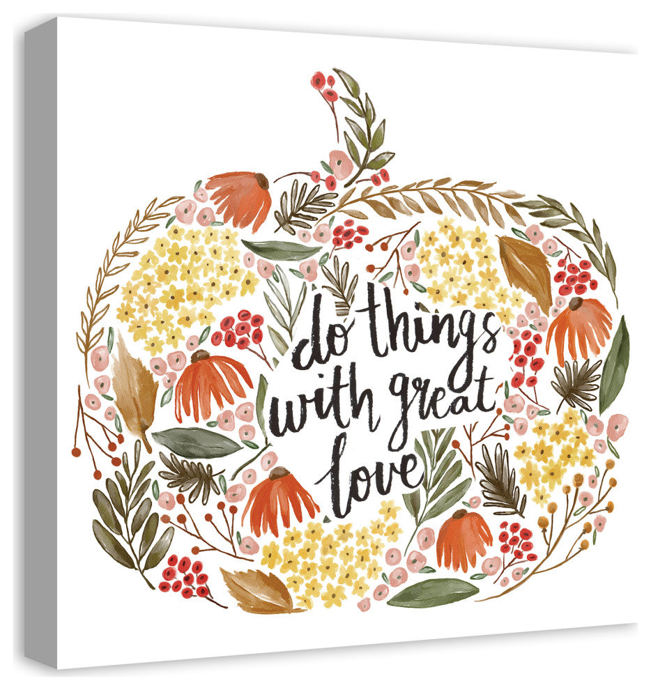 Floral Harvest Pumpkin 3 20x20 Canvas Wall Art