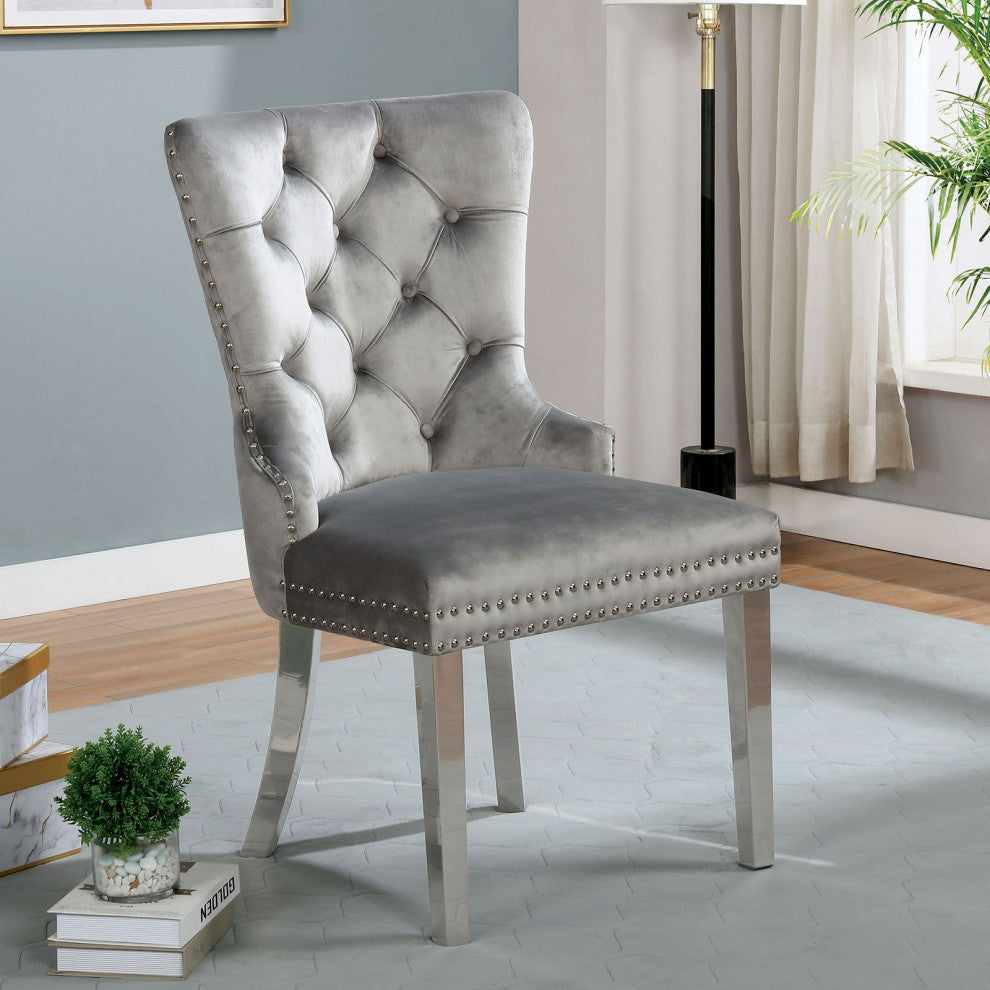 Set of 2 Wingback Dining Chair with Button Tufted, Gray