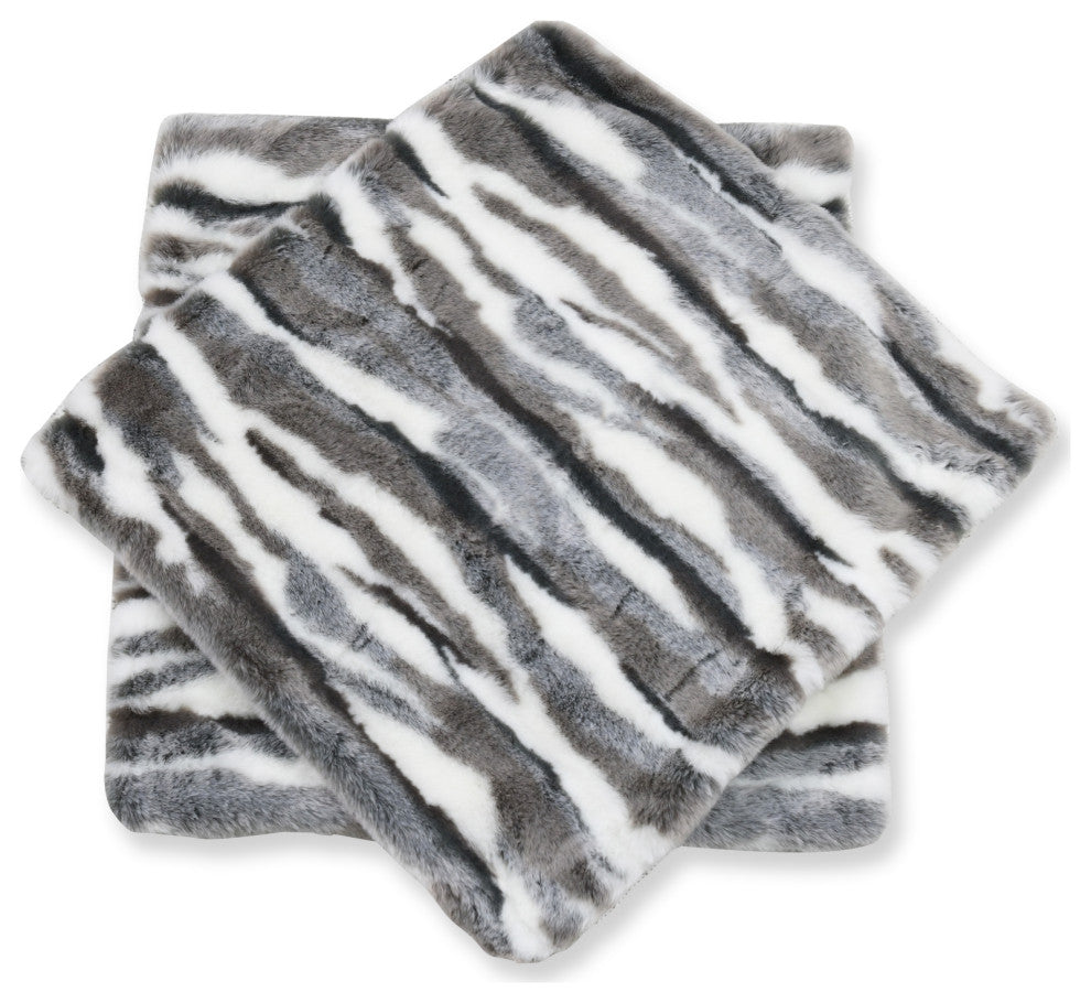 Multi Jacquard Faux Fur Pillow Covers Set of 2, Gray, 26''x26''