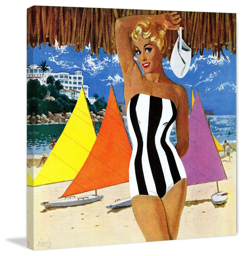 "Striped Swimsuit" Painting Print on Wrapped Canvas