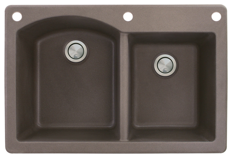 Aversa 33" silQ Granite Double Bowl Kitchen Sink with 3 Holes in Espresso