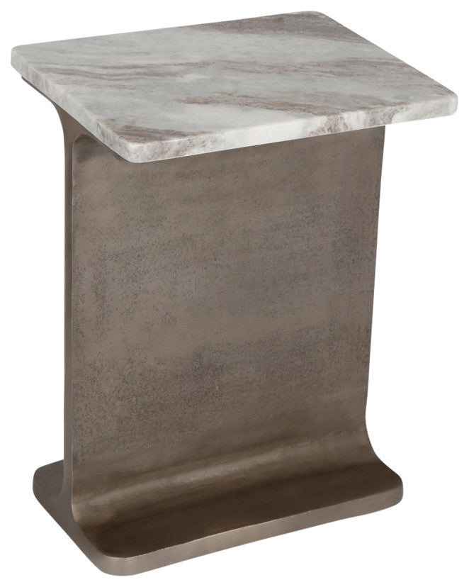 Marbelle I-Beam Marble Side Table, Toronto Sand/Antique Nickel Finish