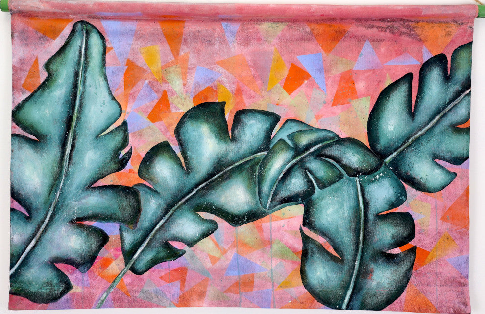 Wall tapestry, tapesrty wall hanging, banana leaf art, tropical art, botanical