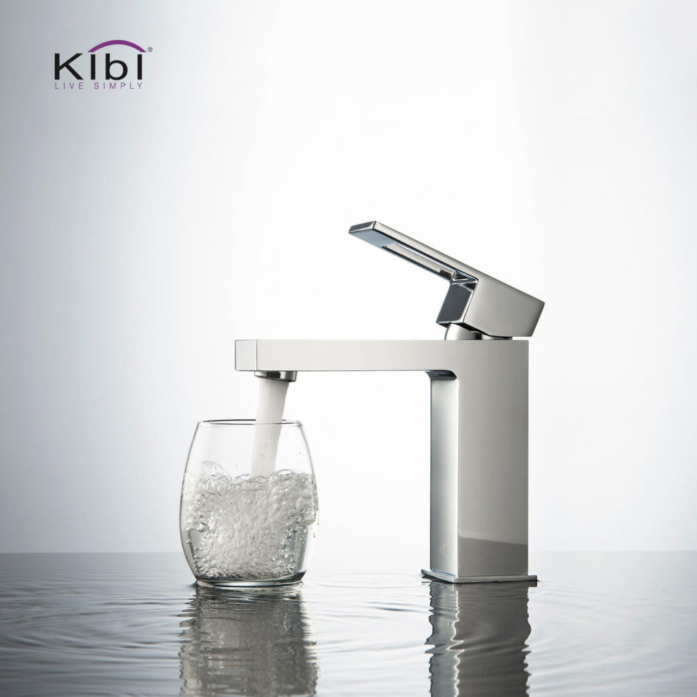 Cubic Single Hole Bathroom Faucet KBF1002, Chrome, W/ Drain