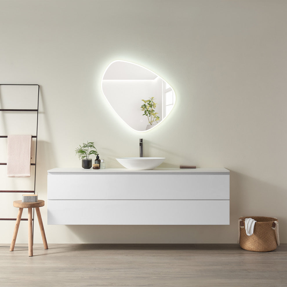 Rasso Novelty Frameless Bathroom Vanity LED Lighted Wall Mirror, 32"