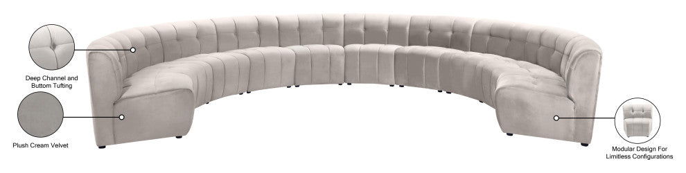Limitless Velvet Upholstered 10-Piece Modular Sectional, Cream