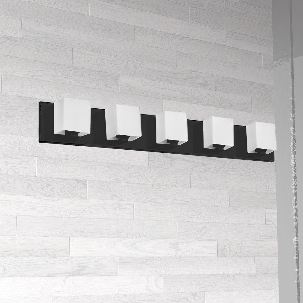 5 Light Contemporary Halogen Vanity, Matte Black