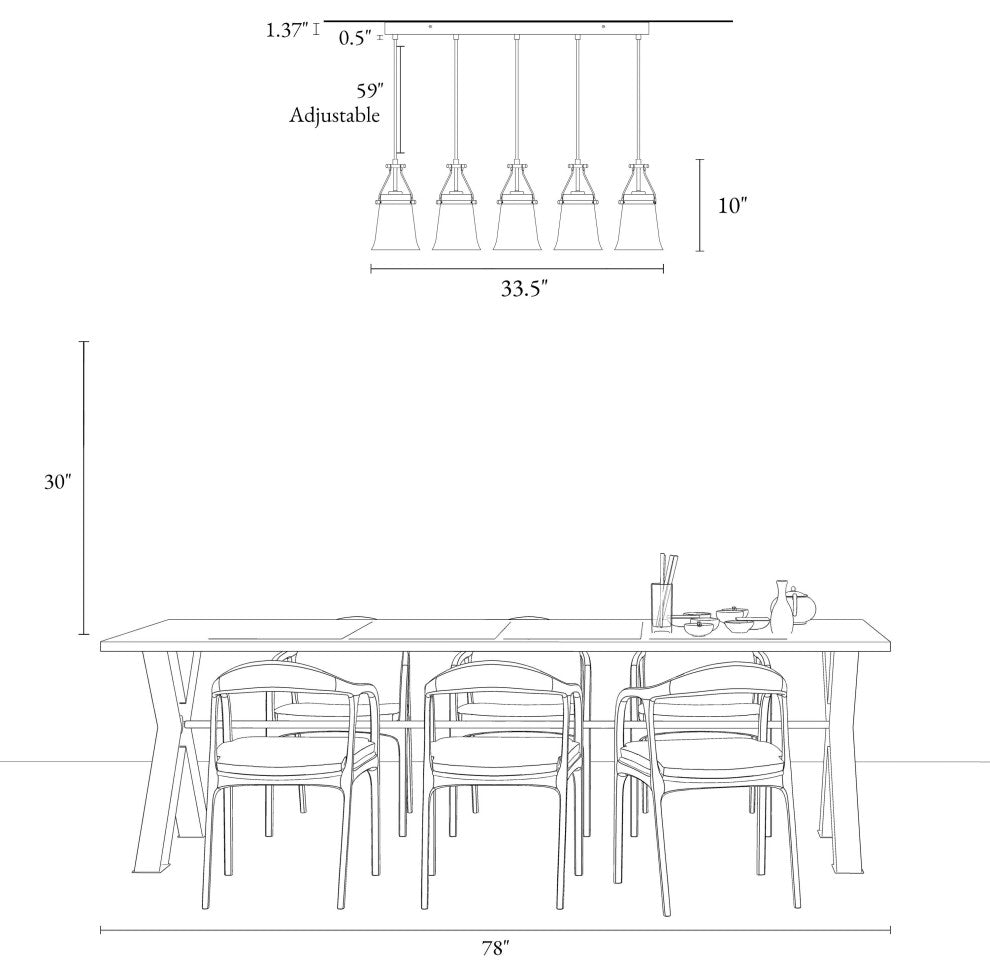 LNC 5-Light Black and Polished Gold Modern Linear Large Kitchen Island Light