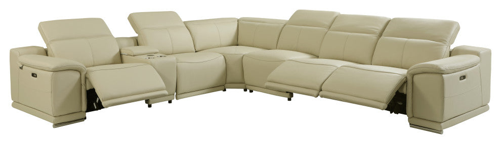 Federico 7-Piece L-Shaped Top Grain Italian Leather Sectional, Beige
