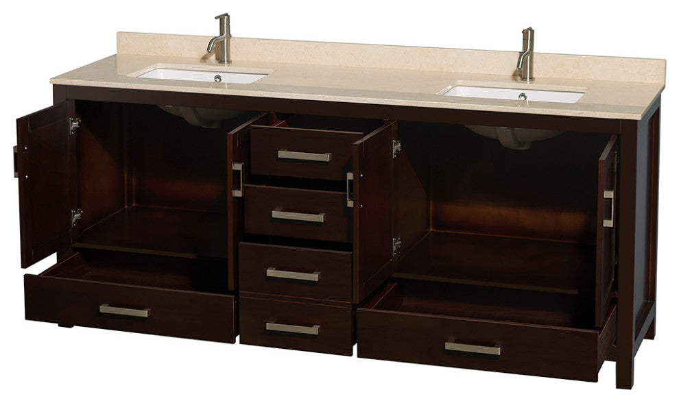 Wyndham WCS141480DESIVUNSMXX Espresso 80 Inch Vanity with Ivory Marble Top