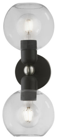 Downtown 2 Light Black With Brushed Nickel Accents Sphere Vanity Sconce