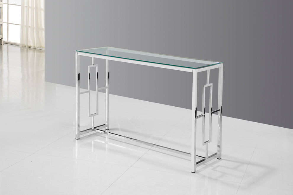 Silver Stainless Steel Glass Sofa Table