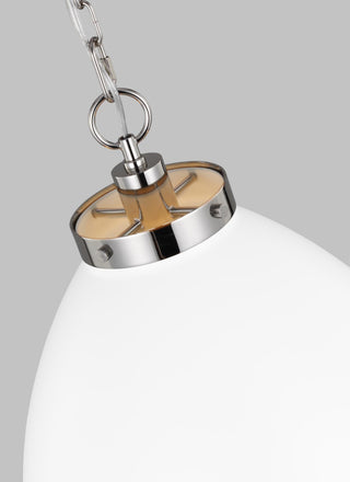 Wellfleet Large Dome Pendant, Matte White and Polished Nickel