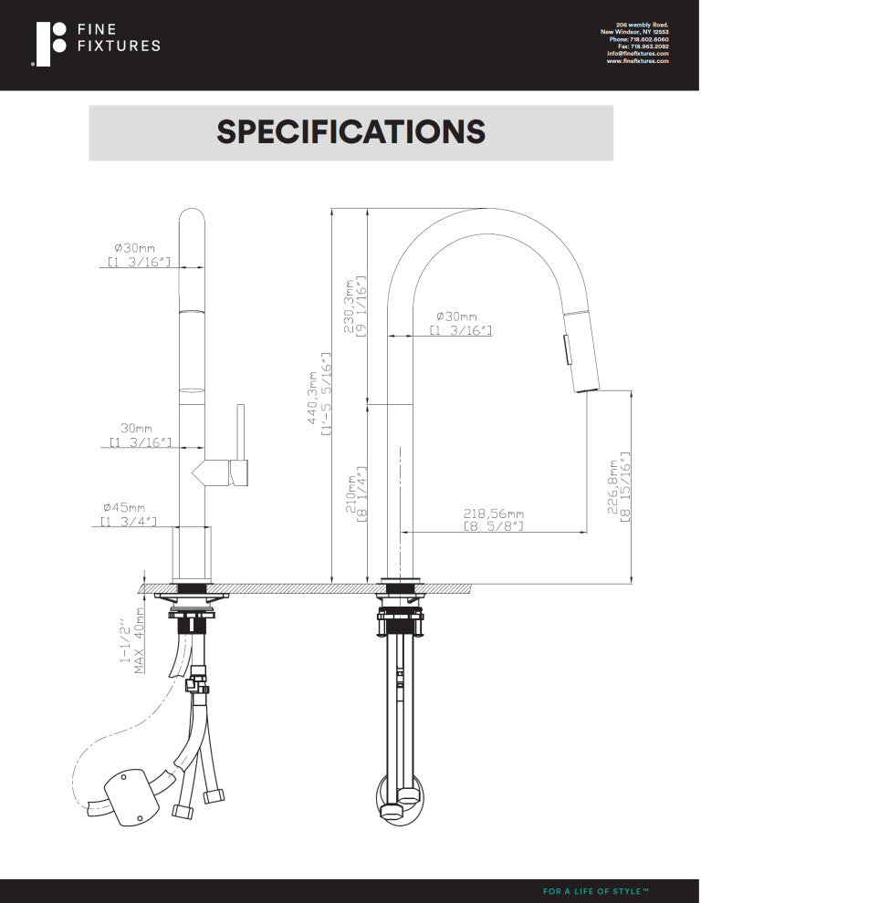Fine Fixtures Pull Down Single Handle Kitchen Faucet, Satin Brass/Polished Chrom