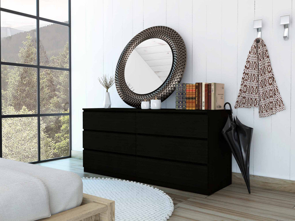 FM FURNITURE Seul Modern Minimal Six Drawer Double Dresser with Superior Top