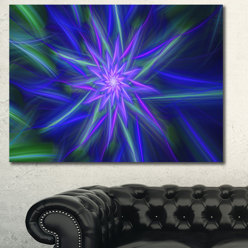 Shining Blue Exotic Fractal Flower, Floral Canvas Art Print, 40"x30"