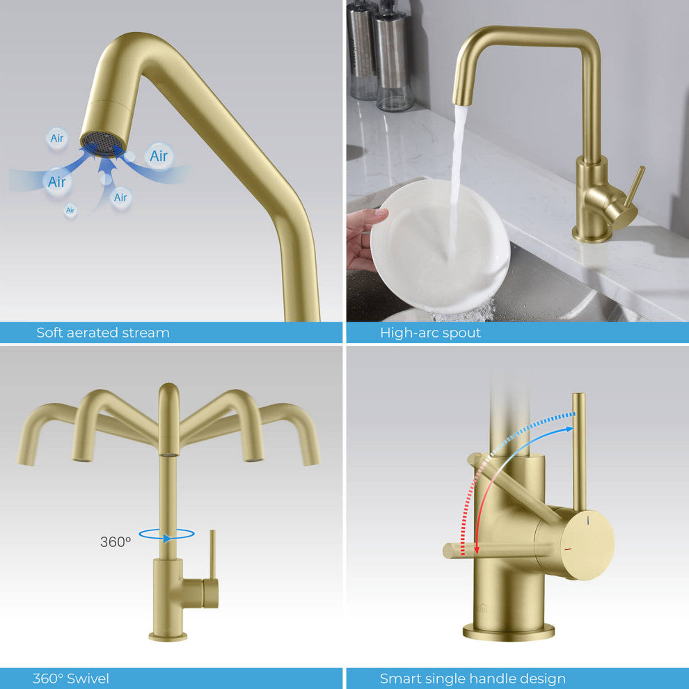 Macon Single Lever Kitchen Bar Faucet, Brush Gold