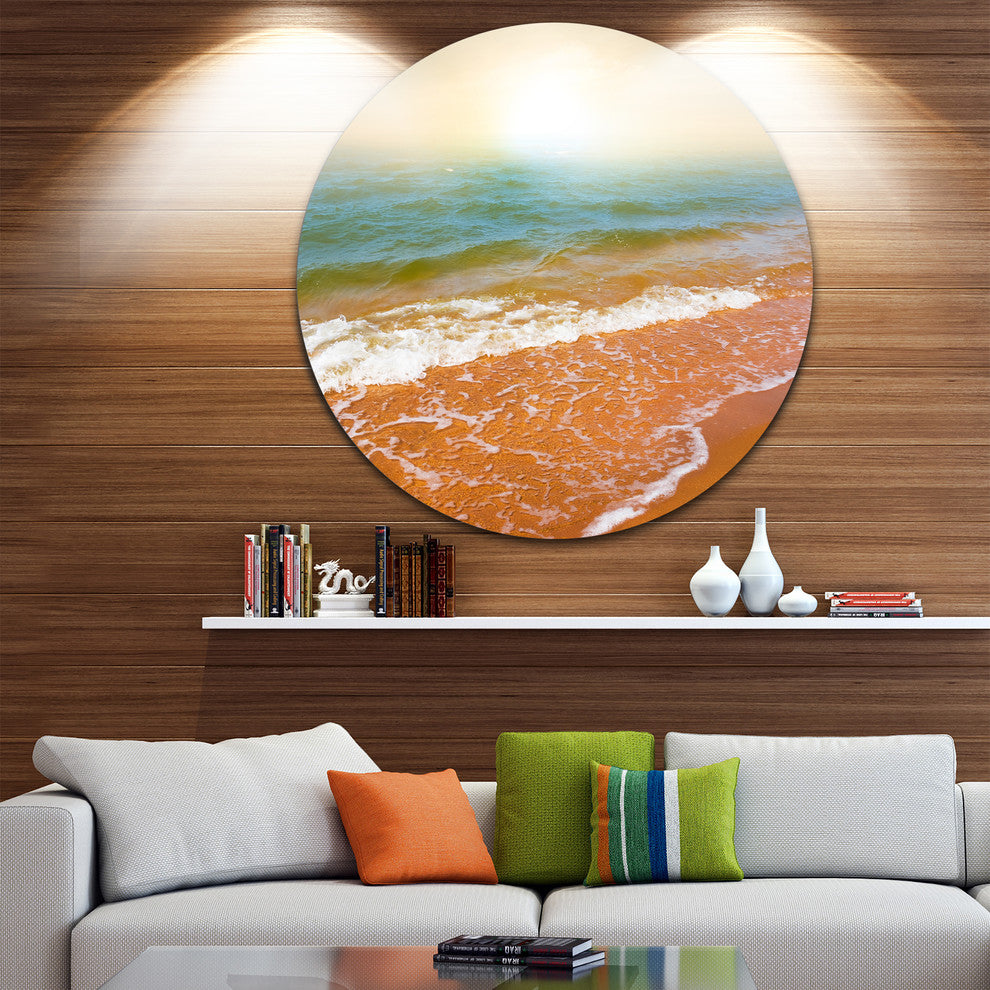 Clear Waters In Early Morning Beach, Seashore Round Wall Art, 11"