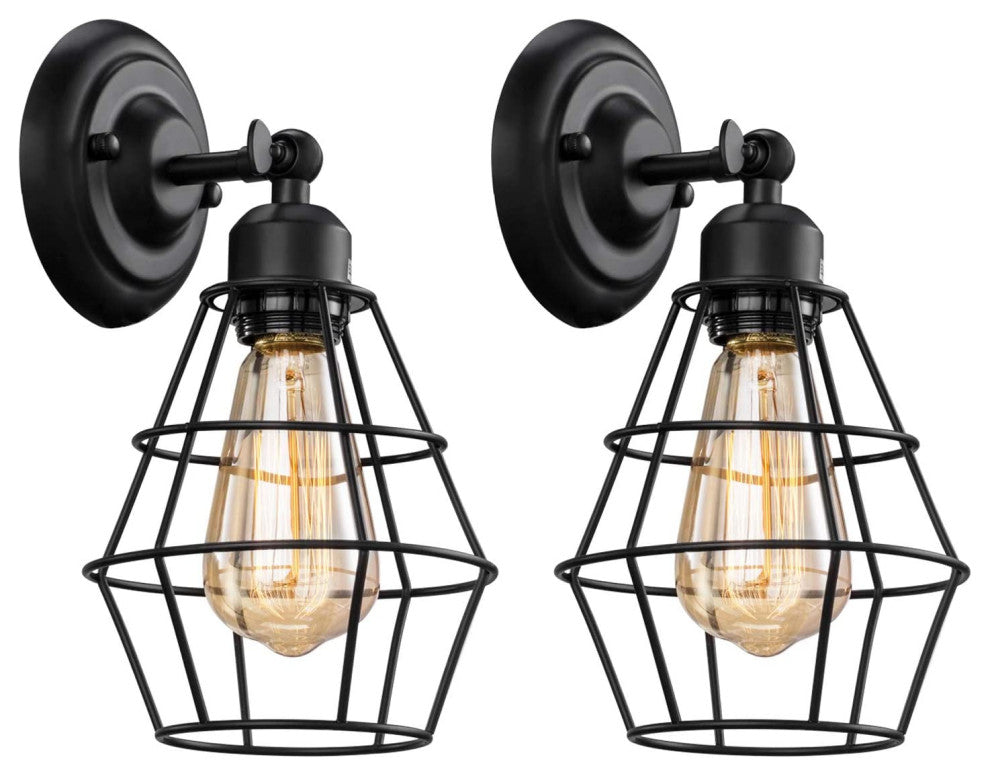 2 Pack Wire Cage Wall Sconce Lighting Farmhouse Industrial Black Wall Lamp