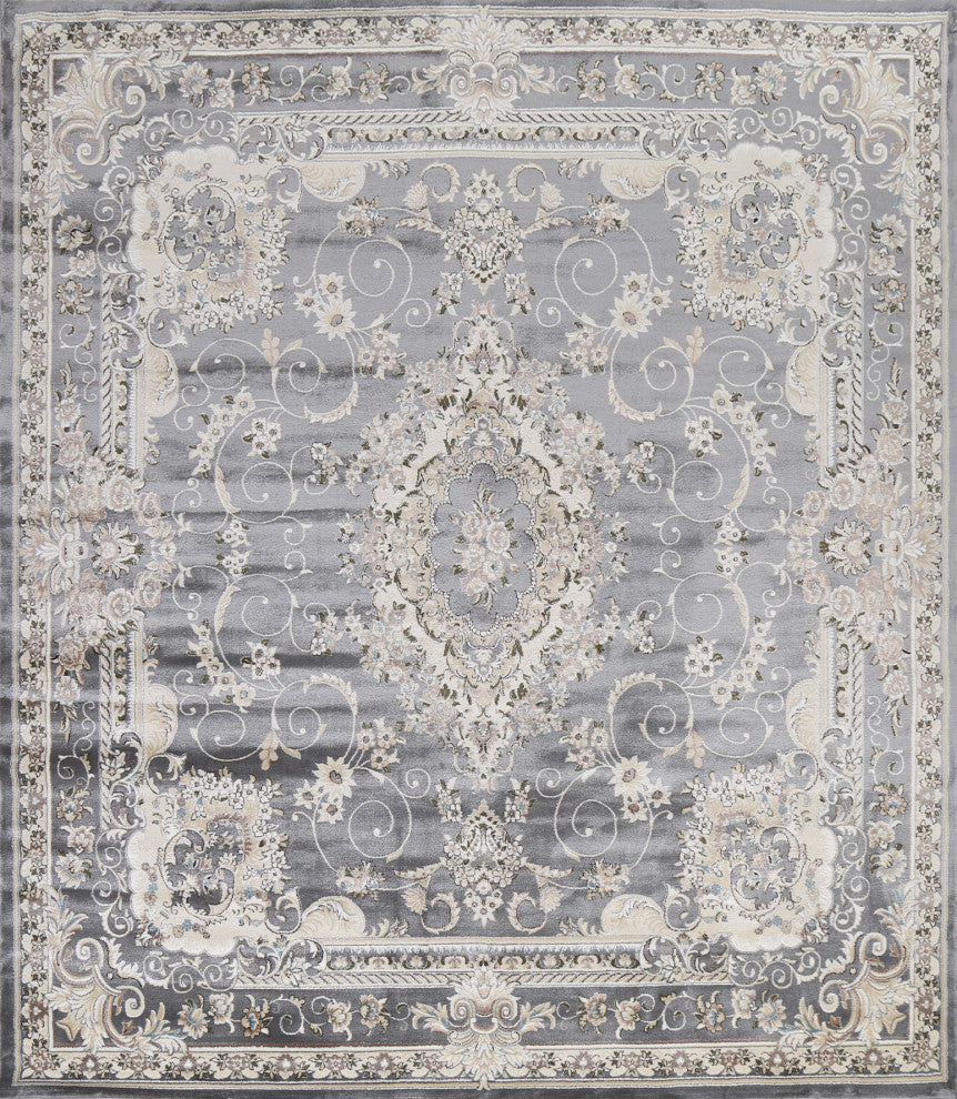 Grey Floral Medallion Transitional Turkish Rug Oriental Carpet 10x10