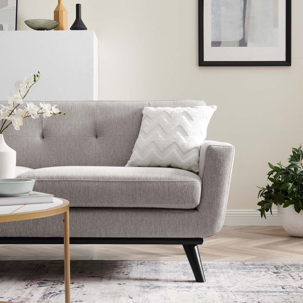 Loveseat Sofa, Gray, Fabric, Modern, Mid Century Hotel Lounge Cafe Lobby