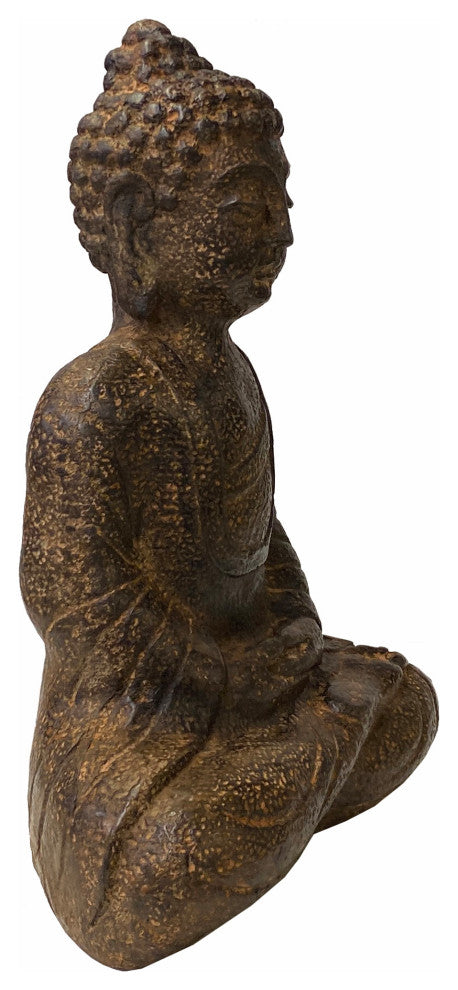 Chinese Distressed Brown Rough Marks Sitting Buddha Statue Hws1738