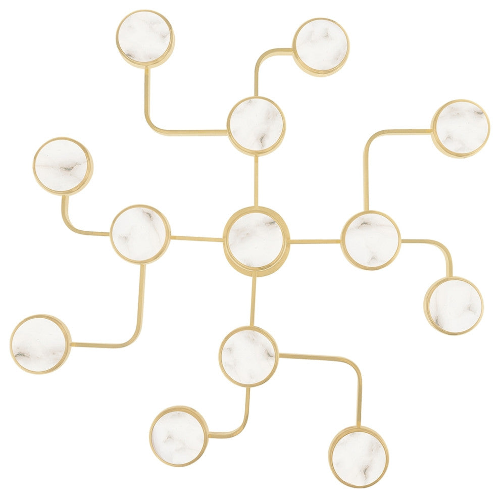 Meander 13-Light LED Chandelier, Aged Brass Frame, White Diffuser