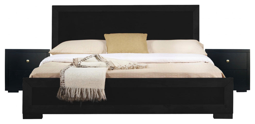 Moma Black Wood Platform King Bed With Two Nightstands