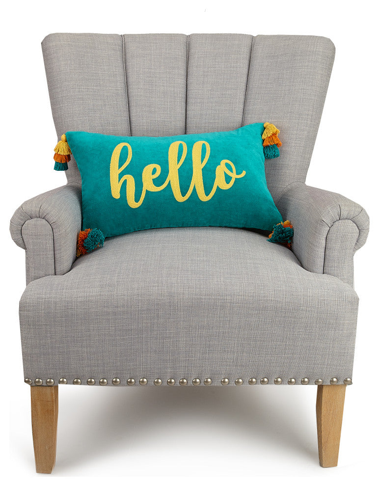 Hello Embroidered Pillow