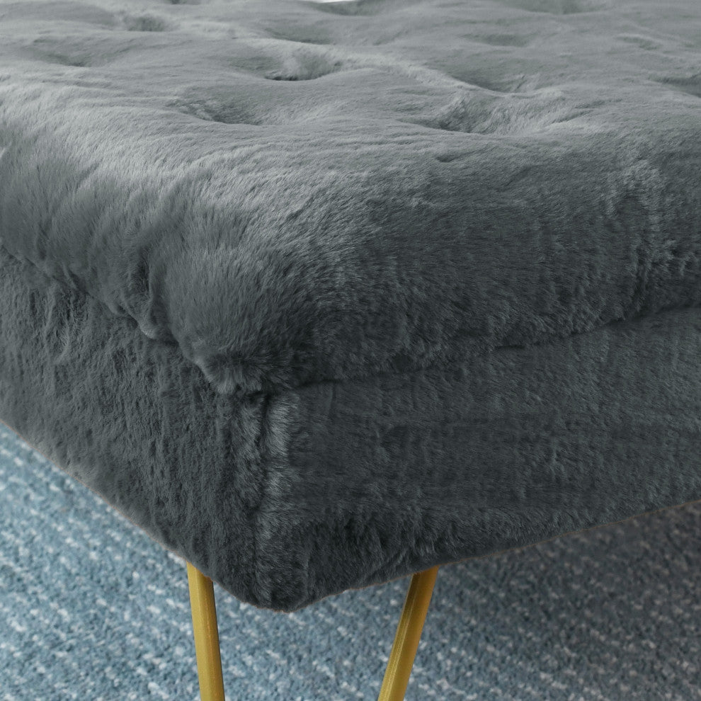 Rabbit Faux Fur Tufted Coffee Table, Gray Flannel, 33"x33"x18"