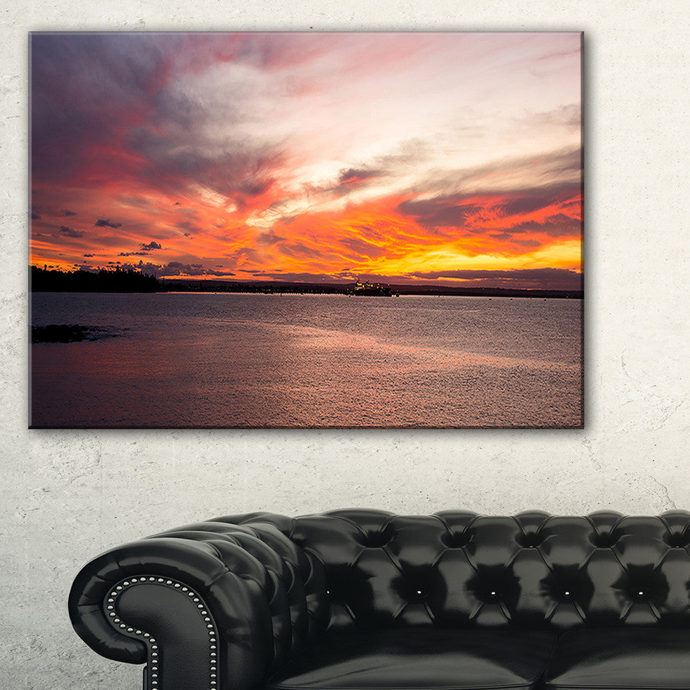 "Yellow Sky Over Calm Sydney Coast" Seashore Canvas Print, 40"x30"