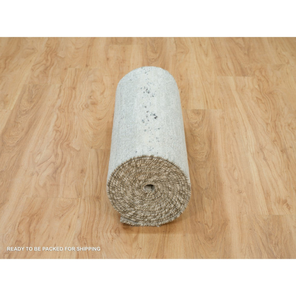 Gray Modern Design Hand Spun Undyed Natural Wool Hand Knotted Rug 2'7"x22'